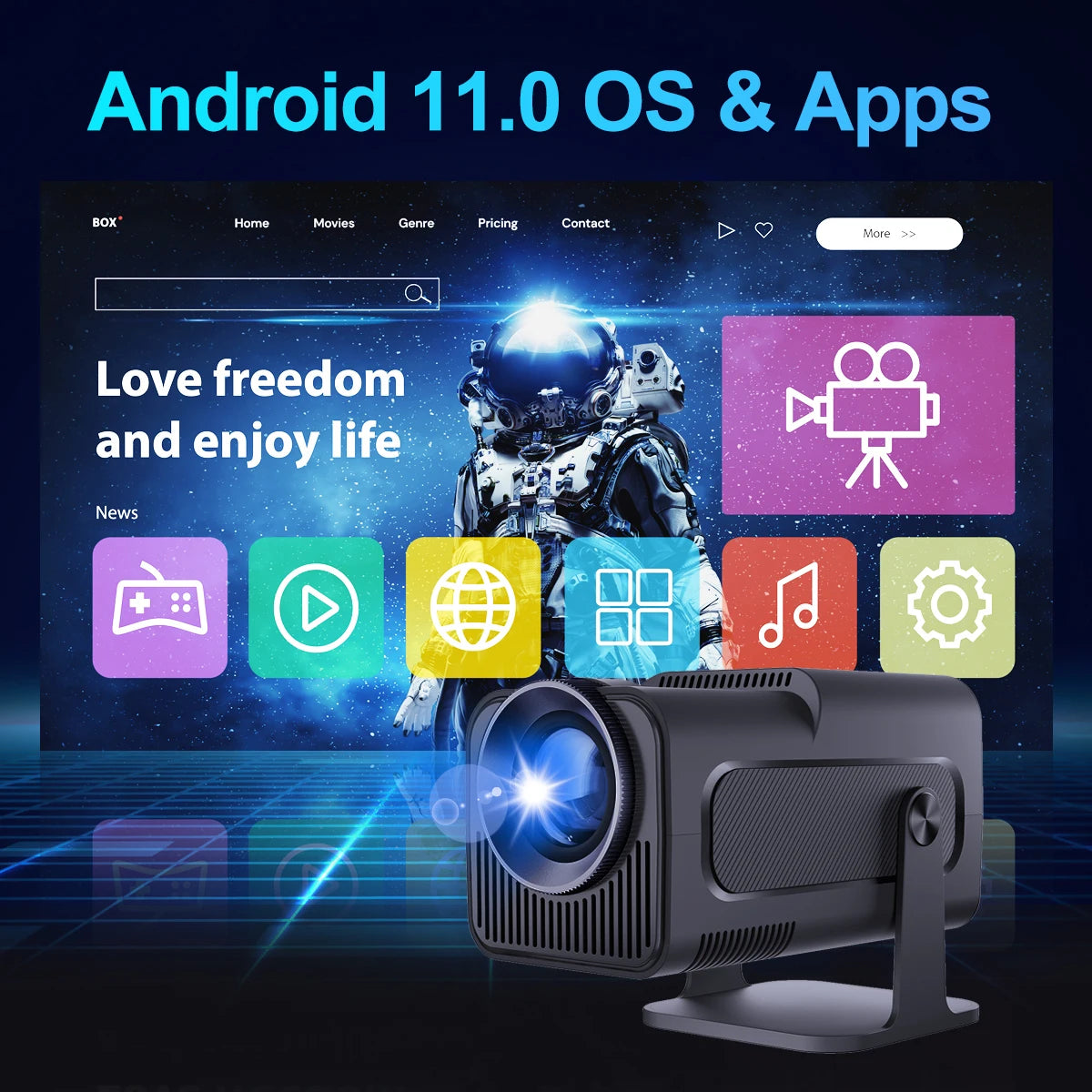 4K Native 1080P Android 11 Projector 390ANSI HY320 Dual Wifi6 BT5.0 Cinema Outdoor Portable Projetor Upgrated HY320