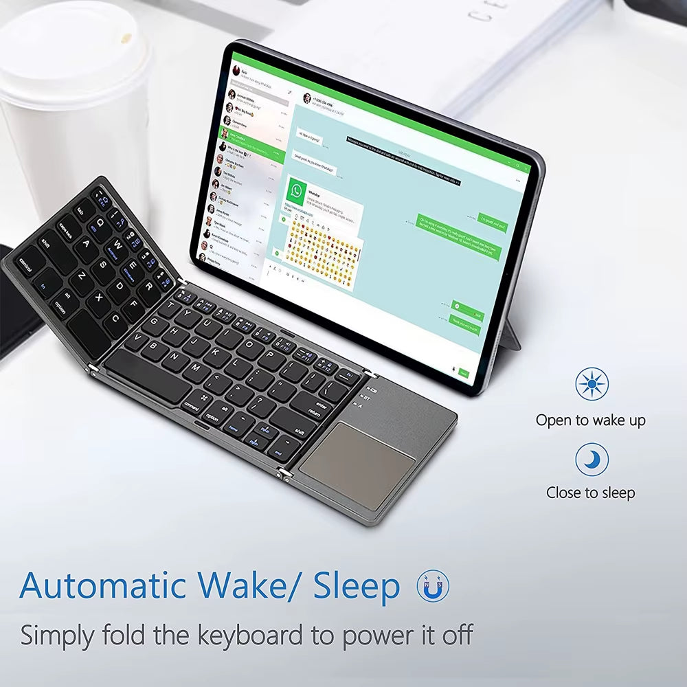 Portable Foldable Folding Keyboard Mini Wireless Bluetooth Keyboard Touchpad Keyboard for Windows Android IOS Tablet Ipad Phone